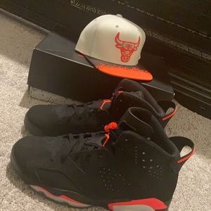 Air Jordan 6 Retro Black infrareds with Chicago bulls infrared hat included
